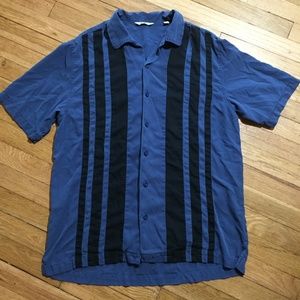 Vintage Silk Retro Rockabilly Black Blue Button Up